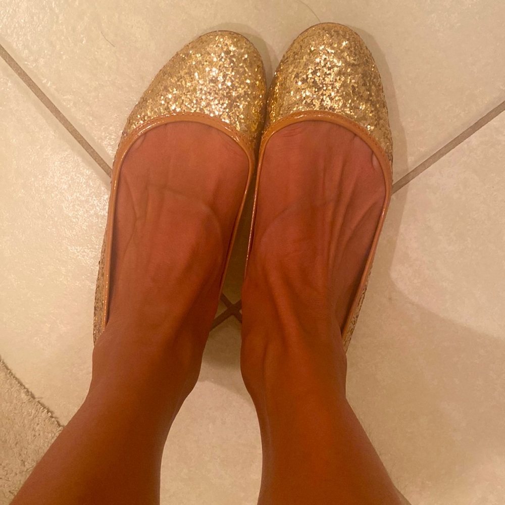 J crew fancy gold flats